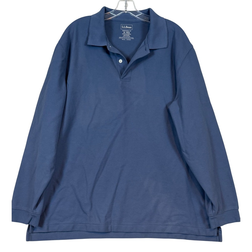 LL Bean Mens XL Blue L/S Polo Shirt Traditional Fit Cotton Pique Gorpcore Preppy